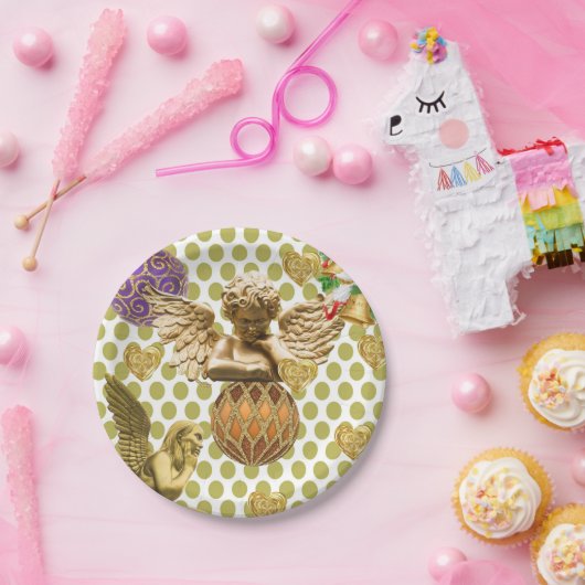 Weihnachtsbuch-Teller, Frohe Weihnachts-Gold-Engel Pappteller (Party)