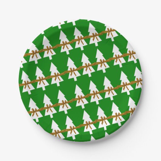 Weihnachtsbuch-Teller, Frohe Weihnachts-GrüneBäume Pappteller (Vorderseite)