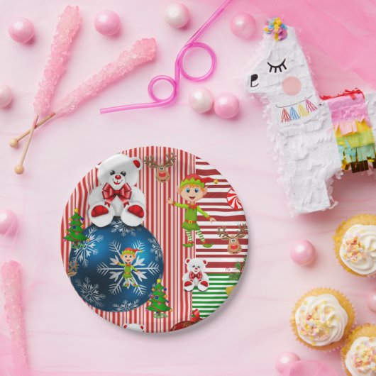 Weihnachtsbuch-Teller, Frohe Weihnachts-Teddy-Bär Pappteller (Party)