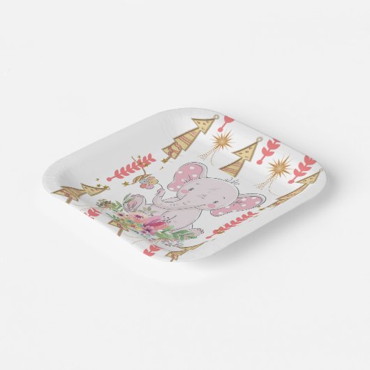 Weihnachtsbuch-Teller, Frohe Weihnachtslephant Pappteller (Gewinkelt)