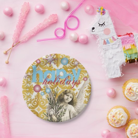 Weihnachtsbuch-Teller, Happy Holidays Angel Pappteller (Party)