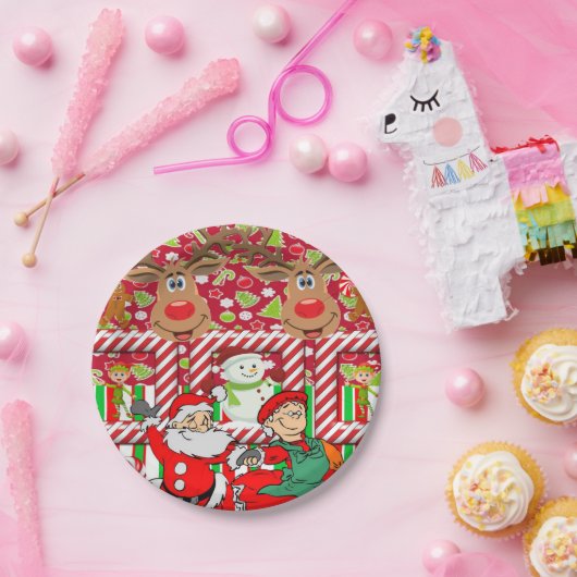 Weihnachtsbuch-Teller, Merry Reindeer Santa Elf Pappteller (Party)