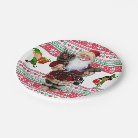 Weihnachtsbuch-Teller, Santa, Elf Pappteller (Schrägansicht)
