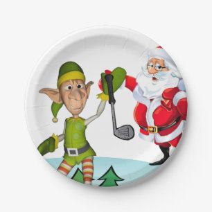 Weihnachtsbuch-Teller, Santa Golf Pappteller