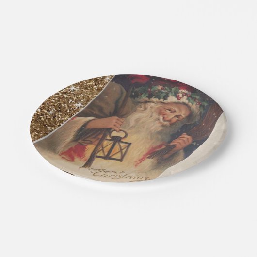 Weihnachtsbuch-Teller, Santa Vintag Pappteller (Schrägansicht)