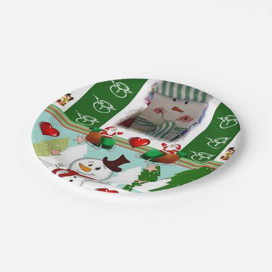 Weihnachtsbuch-Teller, Schneemann Pappteller (Schrägansicht)