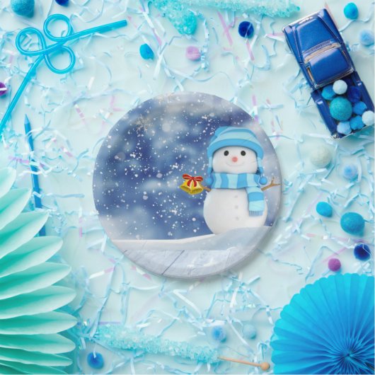 Weihnachtsbuch-Teller, Schneemann Pappteller (Party)