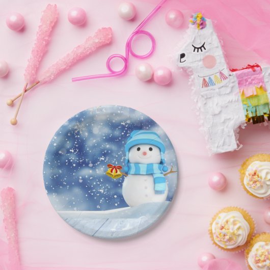 Weihnachtsbuch-Teller, Schneemann Pappteller (Party)