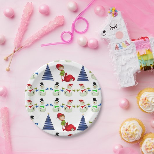 Weihnachtsbuch-Teller, Schneemann Pappteller (Party)
