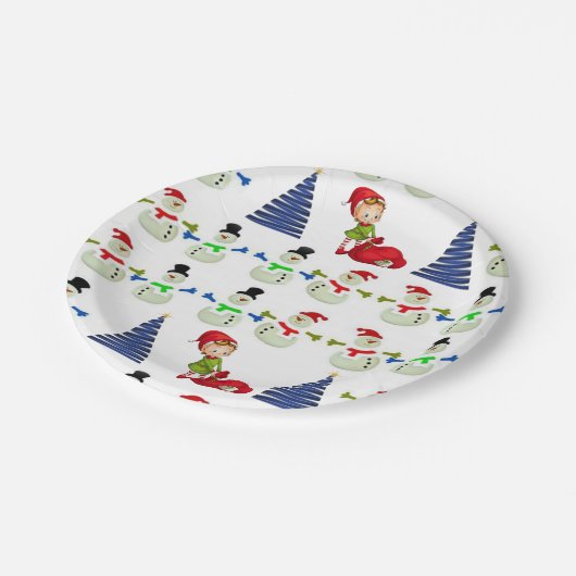 Weihnachtsbuch-Teller, Schneemann Pappteller (Schrägansicht)