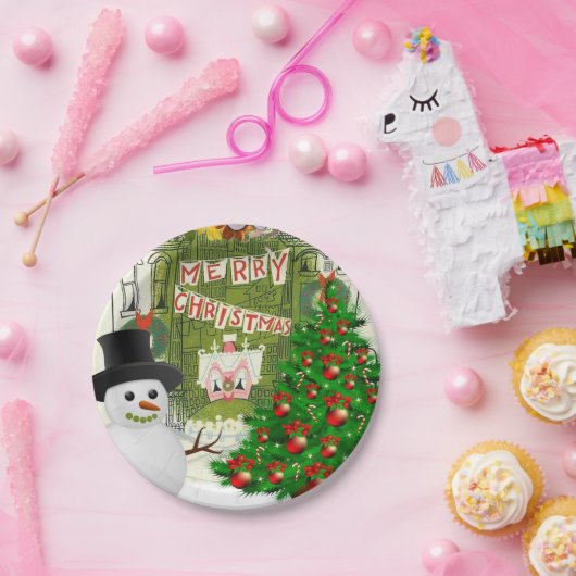 Weihnachtsbuch-Teller, Schneemann Pappteller (Party)