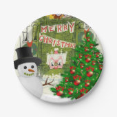 Weihnachtsbuch-Teller, Schneemann Pappteller (Vorderseite)