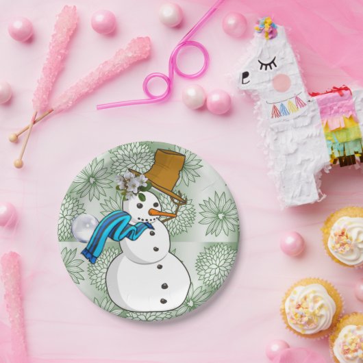 Weihnachtsbuch-Teller, Schneemann Pappteller (Party)