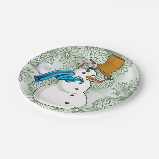 Weihnachtsbuch-Teller, Schneemann Pappteller (Schrägansicht)