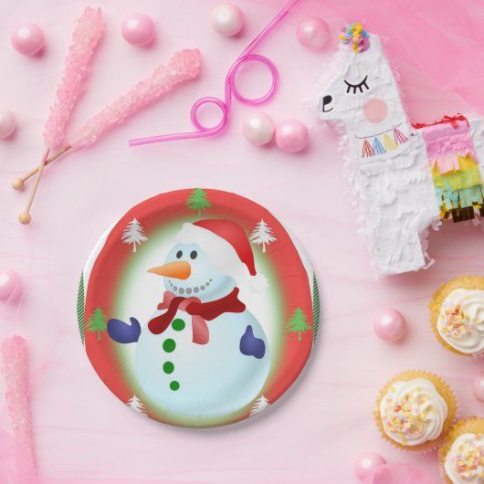 Weihnachtsbuch-Teller, Schneemann Pappteller (Party)