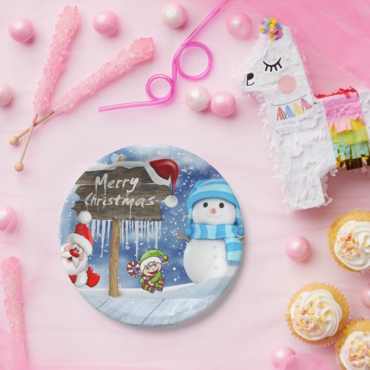 Weihnachtsbuch-Teller, Schneemann Pappteller (Party)