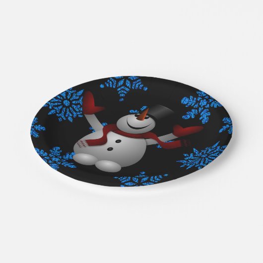 Weihnachtsbuch-Teller, Schneemann Pappteller (Schrägansicht)
