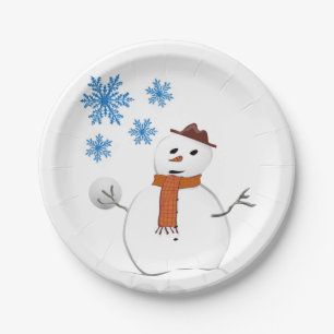 Weihnachtsbuch-Teller, Schneemann Pappteller