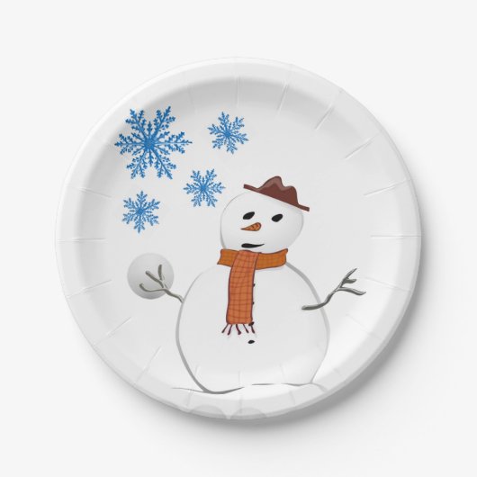 Weihnachtsbuch-Teller, Schneemann Pappteller (Vorderseite)