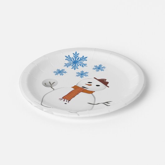 Weihnachtsbuch-Teller, Schneemann Pappteller (Schrägansicht)