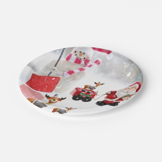 Weihnachtsbuch-Teller, Schneemann Pappteller (Schrägansicht)