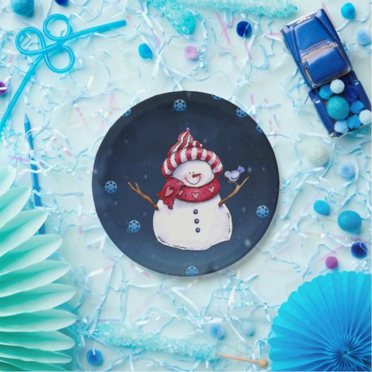 Weihnachtsbuch-Teller, Schneemann Pappteller (Party)