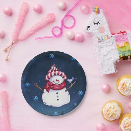 Weihnachtsbuch-Teller, Schneemann Pappteller (Party)