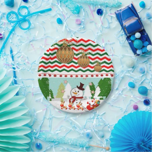 Weihnachtsbuch-Teller, Schneemann Pappteller (Party)