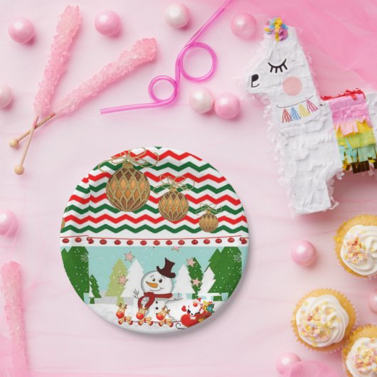Weihnachtsbuch-Teller, Schneemann Pappteller (Party)