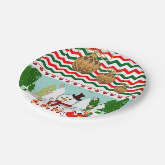 Weihnachtsbuch-Teller, Schneemann Pappteller (Schrägansicht)