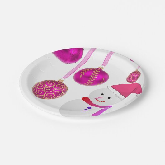 Weihnachtsbuch-Teller, Schneemann Pappteller (Schrägansicht)