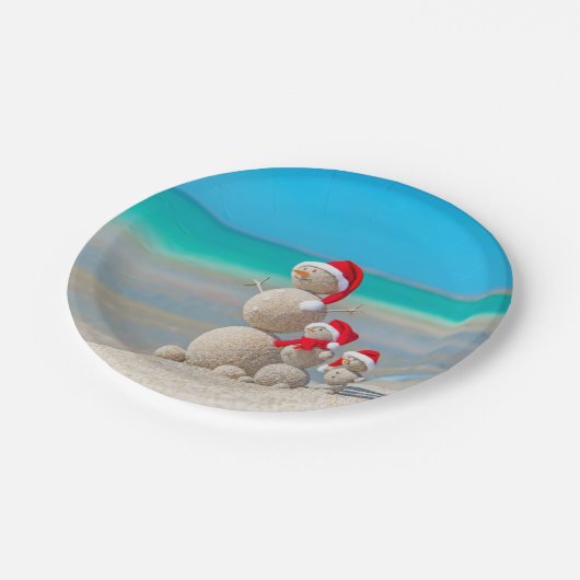 Weihnachtsbuch-Teller, Schneemann Pappteller (Schrägansicht)