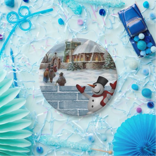 Weihnachtsbuch-Teller, Schneemann Pappteller (Party)