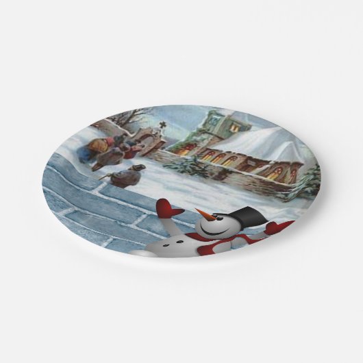 Weihnachtsbuch-Teller, Schneemann Pappteller (Schrägansicht)