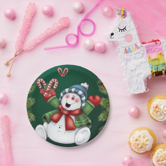 Weihnachtsbuch-Teller, Schneemann Pappteller (Party)