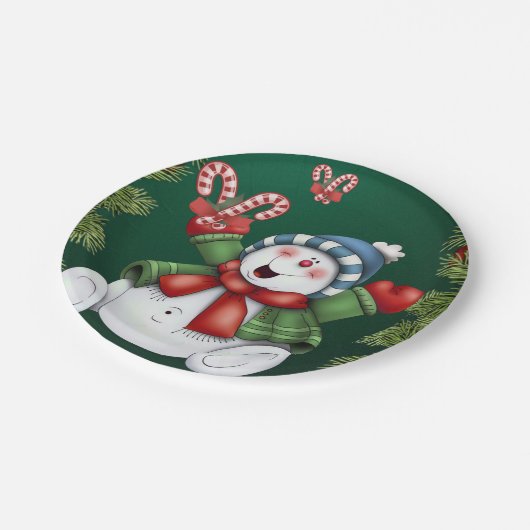 Weihnachtsbuch-Teller, Schneemann Pappteller (Schrägansicht)