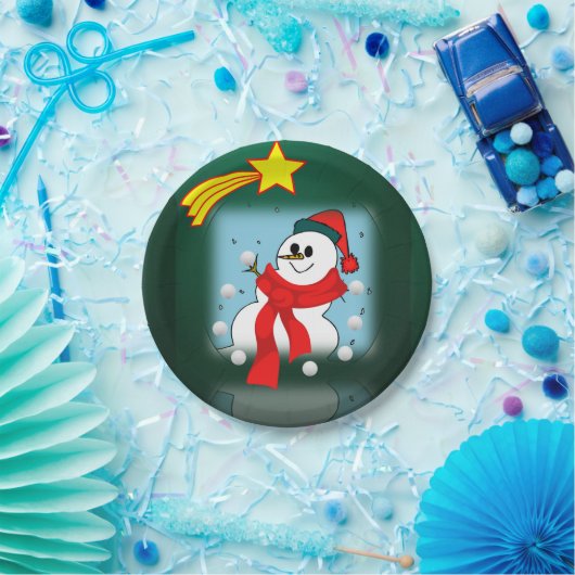 Weihnachtsbuch-Teller, Schneemann Pappteller (Party)