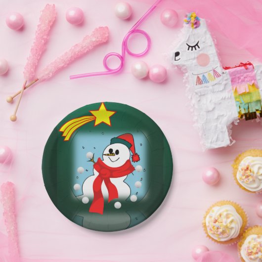 Weihnachtsbuch-Teller, Schneemann Pappteller (Party)