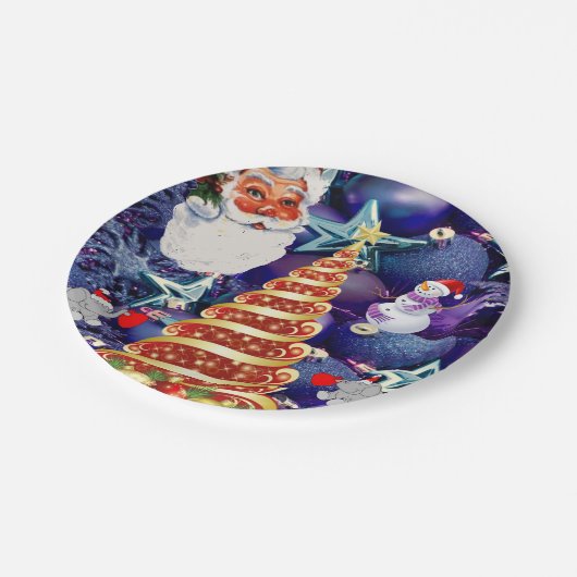 Weihnachtsbuch-Teller, Schneemann Pappteller (Schrägansicht)