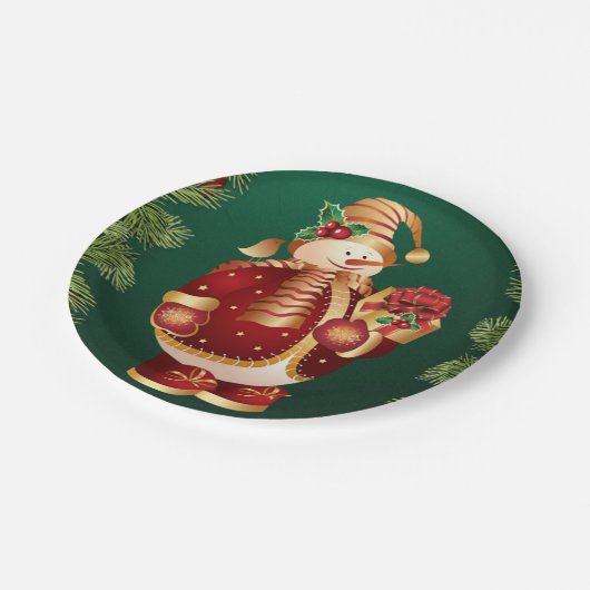 Weihnachtsbuch-Teller, Schneemann Pappteller (Schrägansicht)