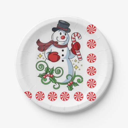 Weihnachtsbuch-Teller, Schneemann Pappteller (Vorderseite)