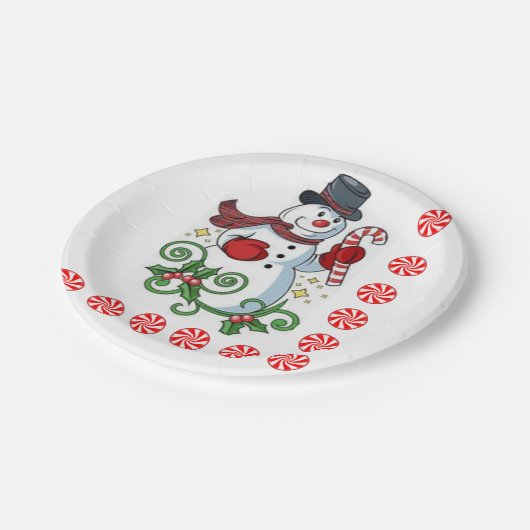 Weihnachtsbuch-Teller, Schneemann Pappteller (Schrägansicht)