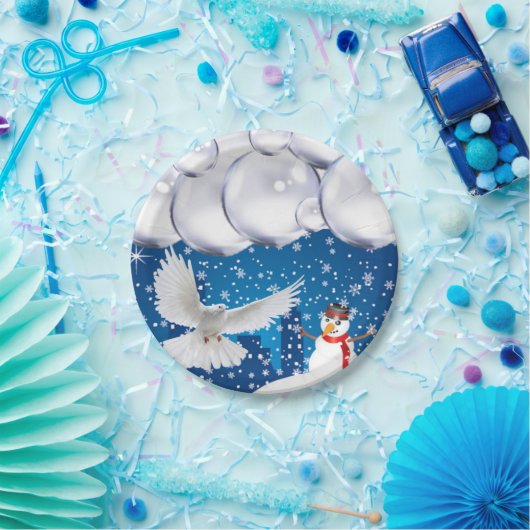 Weihnachtsbuch-Teller, Schneemann Pappteller (Party)