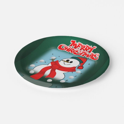 Weihnachtsbuch-Teller, Schneemann Pappteller (Schrägansicht)