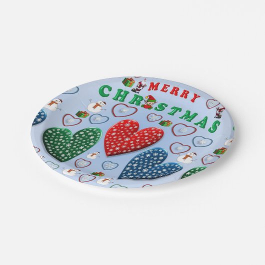 Weihnachtsbuch-Teller, Schneemann Pappteller (Schrägansicht)