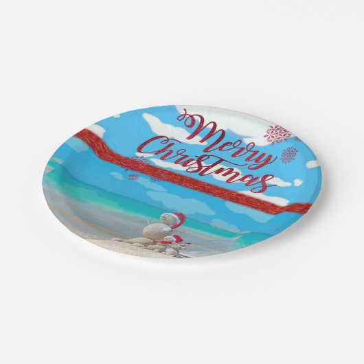 Weihnachtsbuch-Teller, Schneemann Pappteller (Schrägansicht)