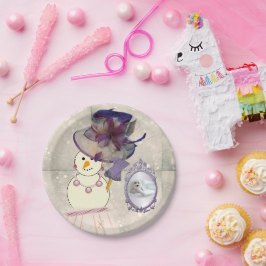 Weihnachtsbuch-Teller, Schneemann Pappteller (Party)
