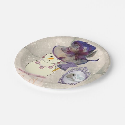 Weihnachtsbuch-Teller, Schneemann Pappteller (Schrägansicht)