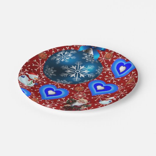 Weihnachtsbuch-Teller, Schneemann Pappteller (Schrägansicht)