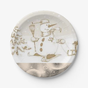 Weihnachtsbuch-Teller, Schneemann Pappteller